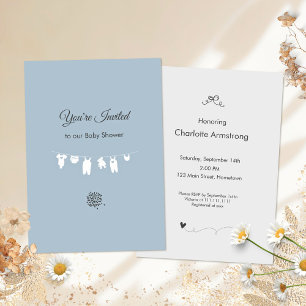 Invitation Minuscule Dusty Blue Clothesline Baby Boy Douche