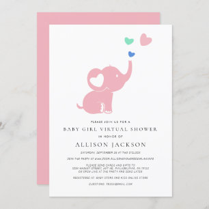 Invitation Minuscule fille Douche virtuelle rose Eléphant