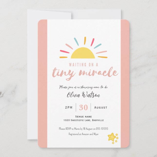 Invitation Minuscule Miracle Baby shower rose (Devant)