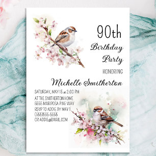 Invitation Minuscule moineau floraison de cerisier 90e annive