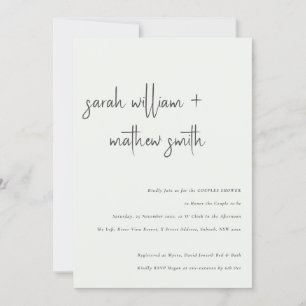 Invitation Minuscule Noir Blanc Script Couples Douche