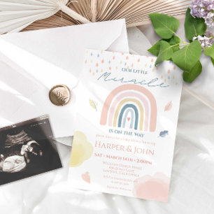 Invitation Miracle Baby Pastel Arc-en-ciel Nuages Raindrops