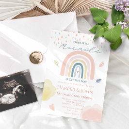 Invitation Miracle Baby Pastel Arc-en-ciel Nuages Raindrops