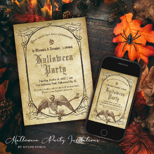 Invitation Miroir victorien vintage squelette gothique Hallow
