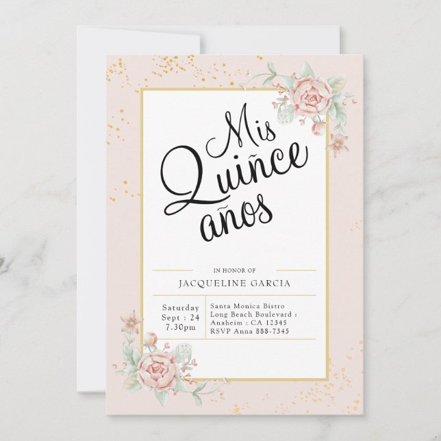 Invitation Mis Quince Anos Chic Floral Quinceañera (Devant)