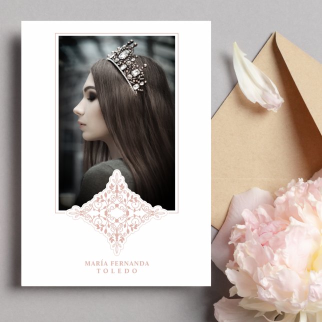 Invitation Mis Quince Años Español Foto Efecto Dusty Rose (Créateur téléchargé)