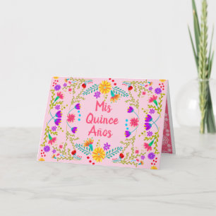 Invitation Mis Quince Anos Pink Quinceanera Floral Mexicain