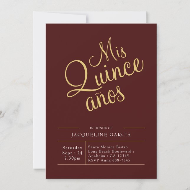 Invitation Mis Quince Anos Red Gold Quinceanera moderne (Devant)