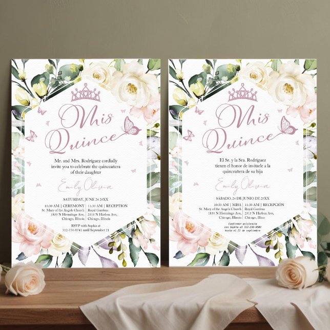 Invitation Mis Quince Butterfly Floral Quinceañera Bilingue (Créateur téléchargé)