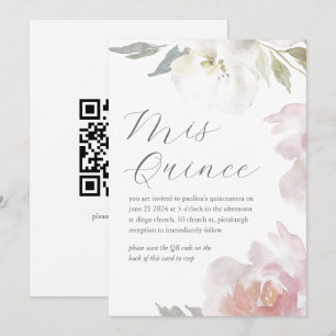 Invitation Mis Quince Floral Anniversaire Quinceañera QR Code
