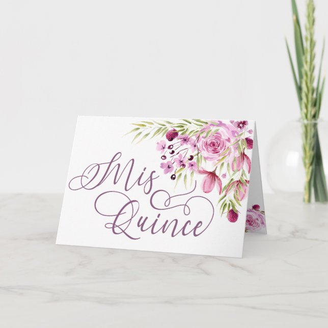 Invitation Mis Quince Purple Floral Aquarelle 15e anniversair (Devant)