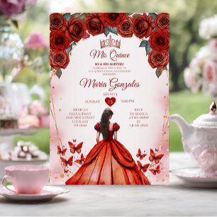 Invitation Mis Quince Red Roses 15 Anos Crown Quinceañera