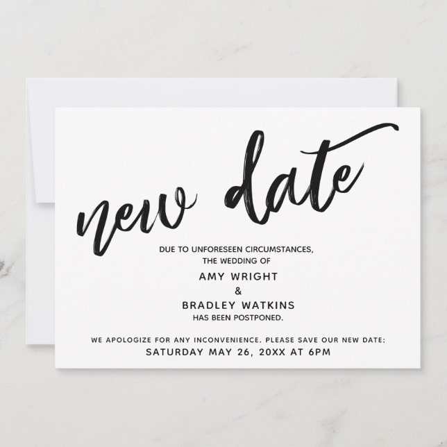 Invitation Mise à jour de l'Faire-part de Mariage reportée pa (Devant)