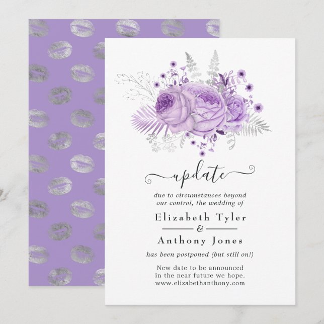 Invitation Mise à jour de mariage floral lavande et argent (Devant / Derrière)