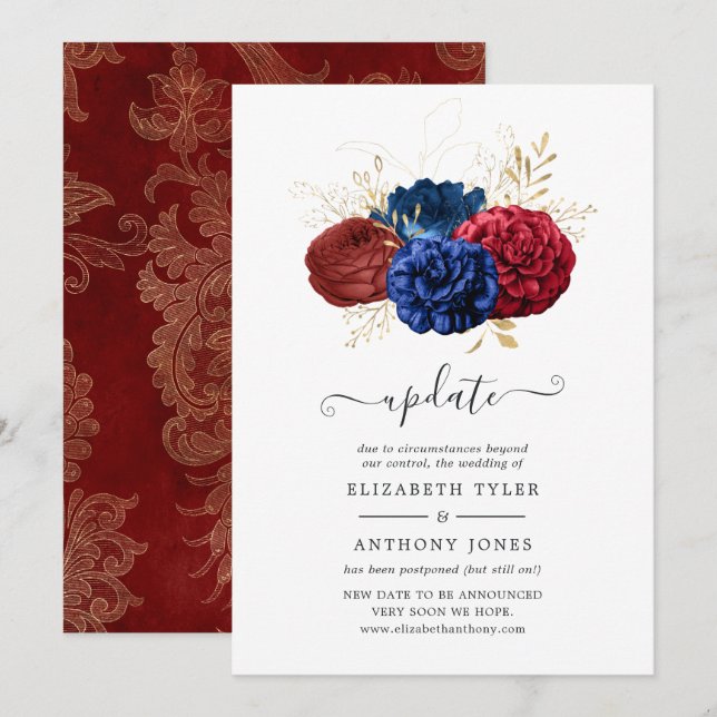 Invitation Mise à jour des Mariages floraux Marine, Rouge et  (Devant / Derrière)