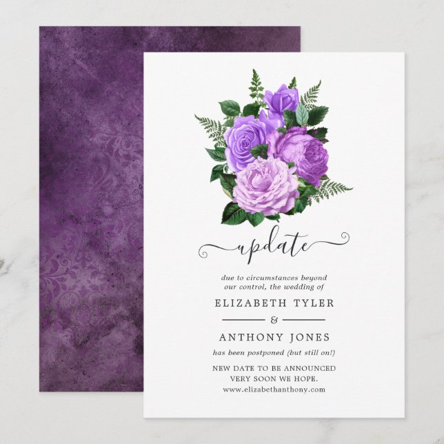 Invitation Mise à jour des Mariages floraux pourpre et vert (Devant / Derrière)