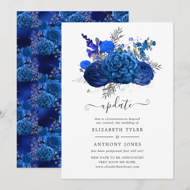 Invitation Mise à jour des Mariages floraux Royal Blue et Sil (Devant / Derrière)