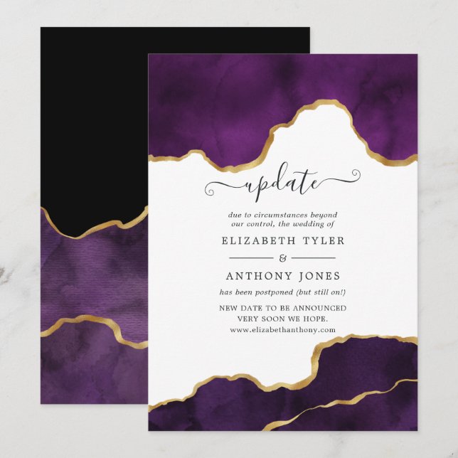 Invitation Mise à jour du Mariage Agate Purple et Gold (Devant / Derrière)