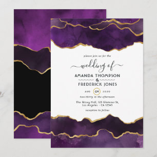 Invitation Mise à jour du Mariage Agate Purple et Gold