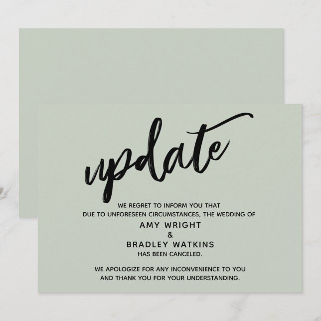 Invitation Mise à jour du mariage annulé par écriture manuscr (Devant / Derrière)