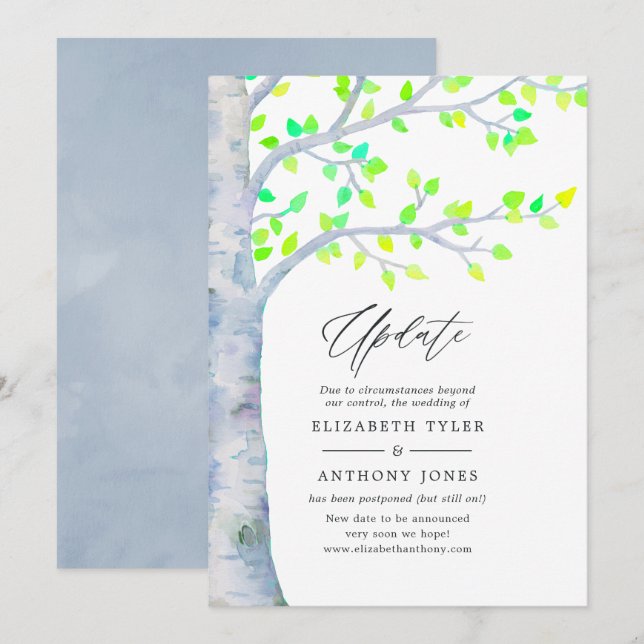 Invitation Mise à jour du Mariage de l'arbre de bouleau d'aqu (Devant / Derrière)