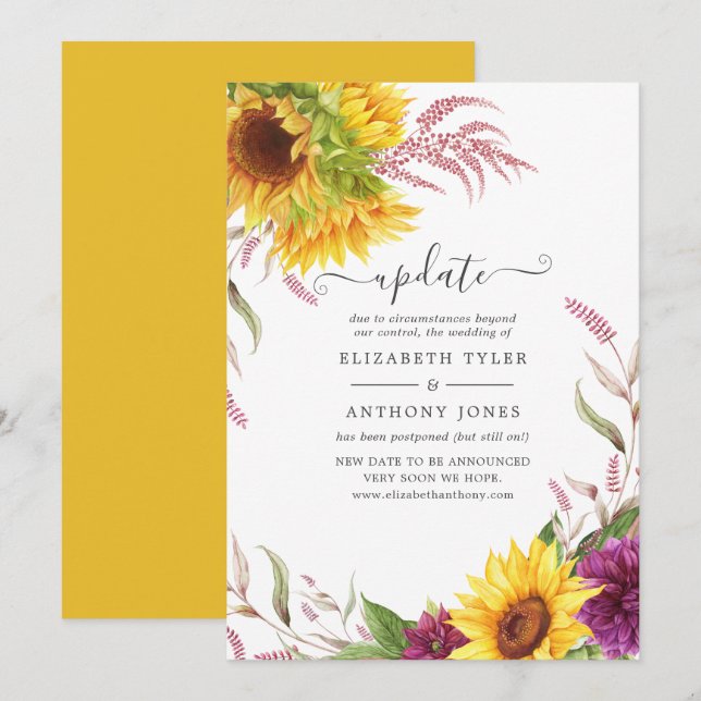Invitation Mise à jour du Mariage d'été de tournesol (Devant / Derrière)
