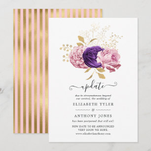 Invitation Mise à jour du Mariage différé rose et violet