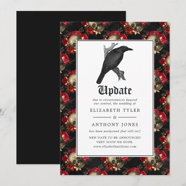 Invitation Mise à jour du Mariage gothique floral (Devant / Derrière)