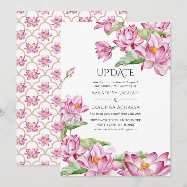 Invitation Mise à jour du Mariage indien de lotus Flower Wate (Devant / Derrière)