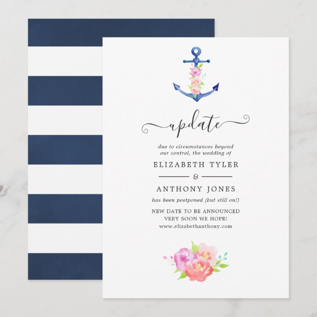 Invitation Mise à jour du Mariage nautique aquarelle (Devant / Derrière)