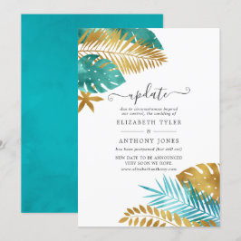 Invitation Mise à jour du Mariage Tropical turquoise et Gold