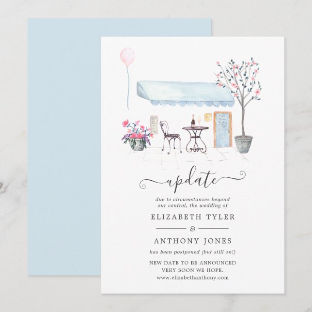 Invitation Mise à jour Mariage Watercolor Paris (Devant / Derrière)