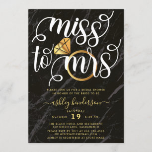 Invitation Miss À Mme Fête de l'mariée de marbre noir