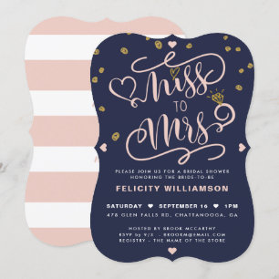 Invitation Miss À Mme Pink Gold & Navy Fête des mariées à ban
