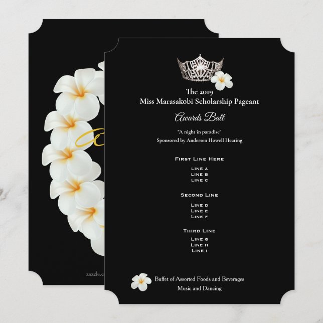 Invitation Miss America Silver Crwn Plumeria Awards (Devant / Derrière)
