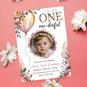 Invitation Miss Onederful Ballon Rose 1er Anniversaire Photo