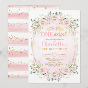 Invitation Miss ONEderful Blush Pink Gold Floral 1er annivers