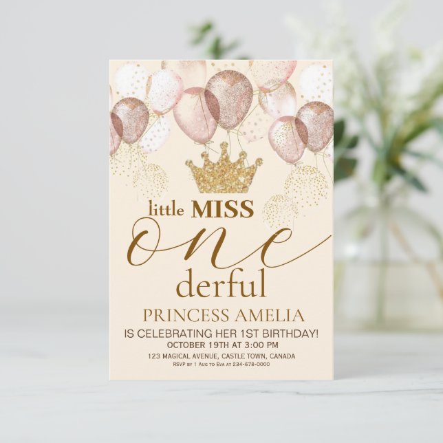 Invitation Miss Onederful Crown Princesse 1er anniversaire (Debout devant)