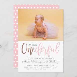 Invitation Miss Rose Cute Onederful Script Photo 1er annivers