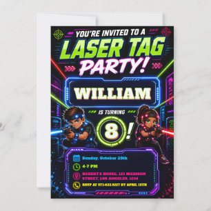 Invitation Mission Neon Glow Laser Tag Anniversaire Enfants
