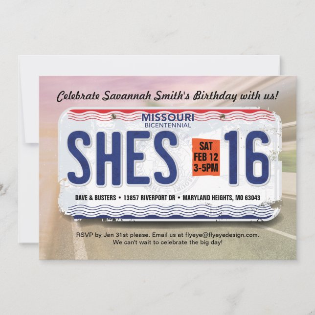 Invitation Missouri 16e anniversaire de la fille (Devant)