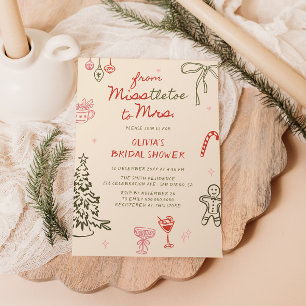 Invitation Misstletoe à Mme Hand Drawn Fête des mariées