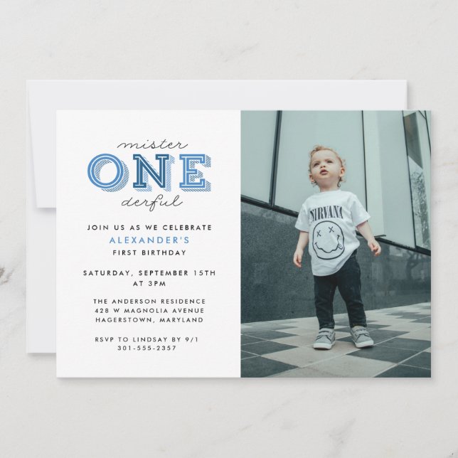 Invitation Mister Onederful 1er anniversaire Photo (Devant)