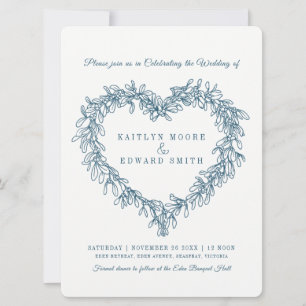Invitation Mistletoe ligne coeur art mariage bleu blanc