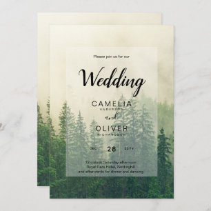 Invitation Misty Green Forest Pine Trees Mariage