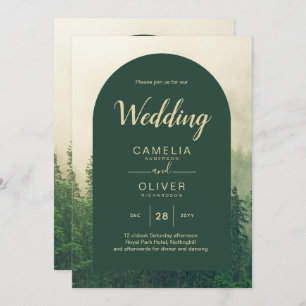 Invitation Misty Green Forest Pine Trees Mariage