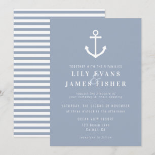Invitation Misty Morning Blue Grey Ancre Nautique Mariage dan
