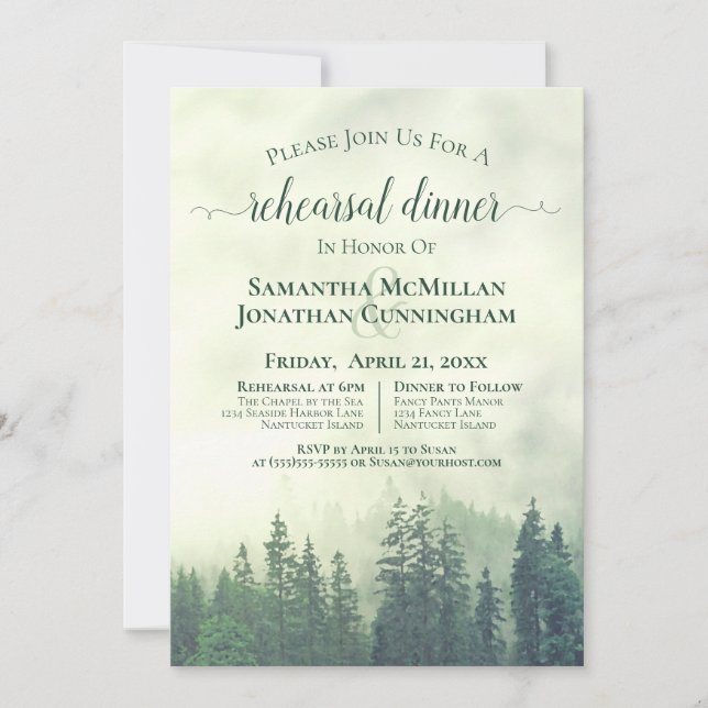 Invitation Misty Mountains Green Mariage Revue et dîner (Devant)