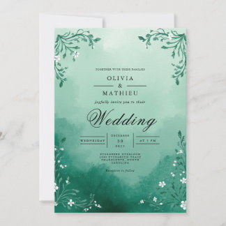 Invitation Misty Turquoise Foliage Arch Mariage