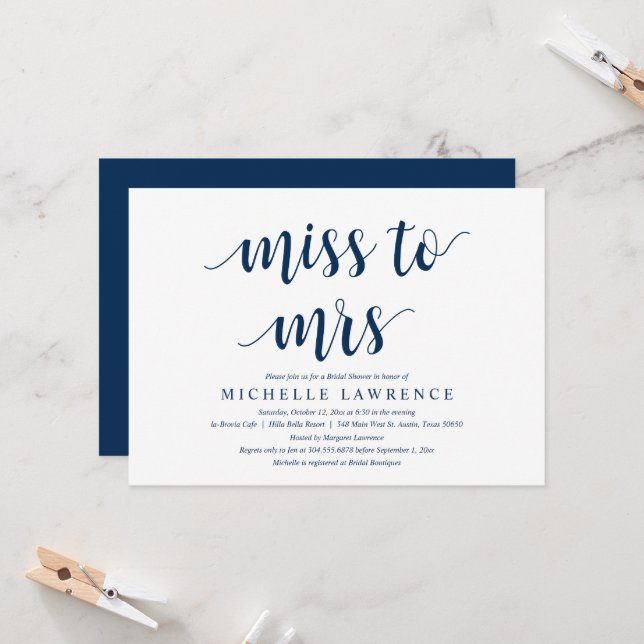 Invitation Mlle à Mme, Fête des mariées moderne Fête Invi (Devant/Arrière en situation)